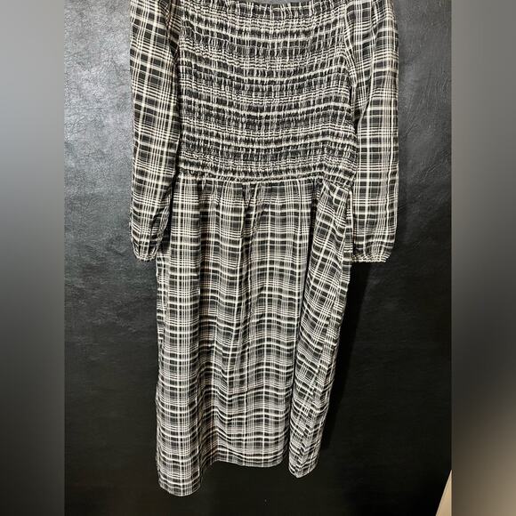 LOFT Black and White Plaid Midi Dress - Picture 4 of 11